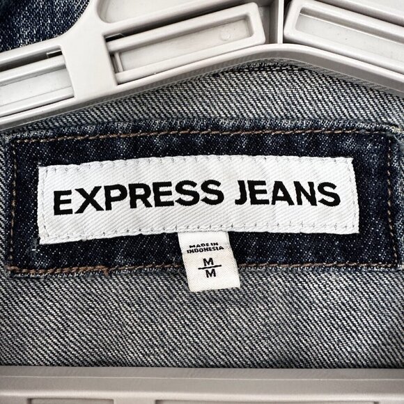 EXPRESS JEANS DENIM JACKET WOMEN'S, MEDIUM, BUTTON UP, POCKETS, DISTRESSED - Picture 3 of 14